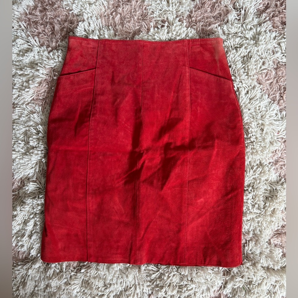 Wilson Vibrant Red Suede Mini Pencil Skirt High Waist Retro Vintage Y2K skirt